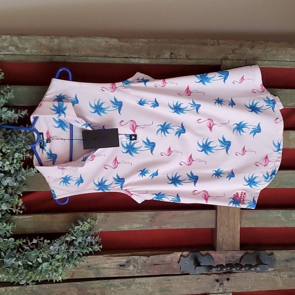 Bad Birdie Tank, Flamingo Print, Size L, NWT